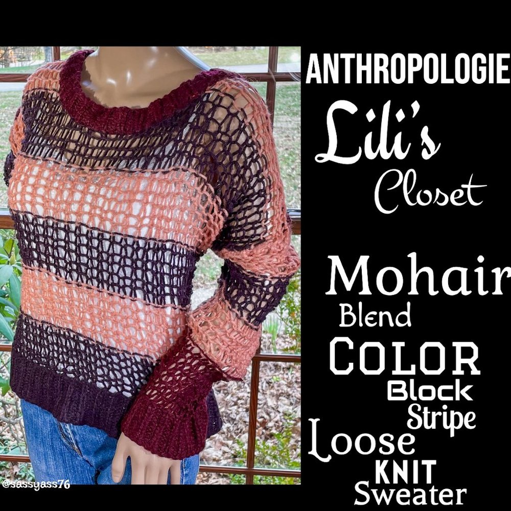▪️ANTHRO▪️LILI'S CLOSET▪️Mohair Blend Color Block Stripe Loose Knit Sweater